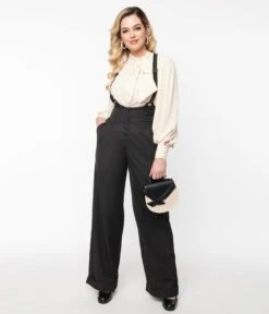 Unique Vintage Black Thelma Suspender Pants -Pleaser Clothing Store unique vintage black thelma suspender pants 836677