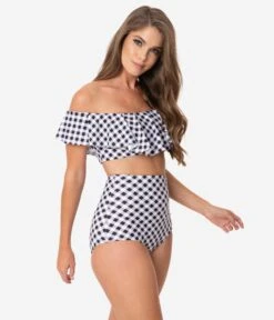 Unique Vintage Black & White Gingham High Waist Louise Swim Bottoms 8 Unique Vintage Black & White Gingham High Waist Louise Swim Bottoms -Pleaser Clothing Store unique vintage black white gingham high waist louise swim bottoms 342273