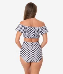 Unique Vintage Black & White Gingham High Waist Louise Swim Bottoms 7 Unique Vintage Black & White Gingham High Waist Louise Swim Bottoms -Pleaser Clothing Store unique vintage black white gingham high waist louise swim bottoms 600298