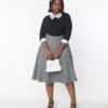 Unique Vintage Black & White Houndstooth High Waist Vivien Swing Skirt