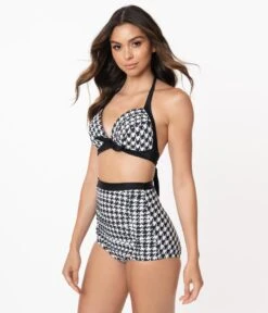 Unique Vintage Black & White Houndstooth Monroe High Waist Swim Bottom 9 Unique Vintage Black & White Houndstooth Monroe High Waist Swim Bottom -Pleaser Clothing Store unique vintage black white houndstooth monroe high waist swim bottom 556019