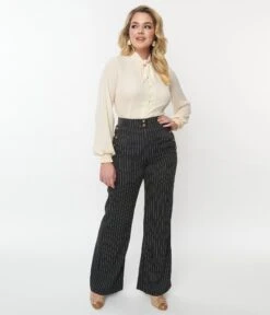 Unique Vintage Black & White Pinstripe Sailor Pants -Pleaser Clothing Store unique vintage black white pinstripe sailor pants 867639