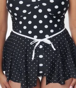 Unique Vintage Black & White Polka Dot Skirted Swimsuit -Pleaser Clothing Store unique vintage black white polka dot skirted swimsuit 720375