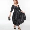 Unique Vintage Black & White Polka Dot Velvet Lamar Swing Dress