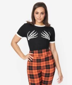 Unique Vintage Black & White Skeleton Hand Sweater