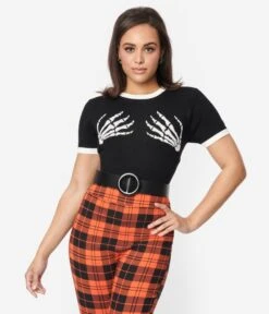 Unique Vintage Black & White Skeleton Hand Sweater 8 Unique Vintage Black & White Skeleton Hand Sweater -Pleaser Clothing Store unique vintage black white skeleton hand sweater 909534