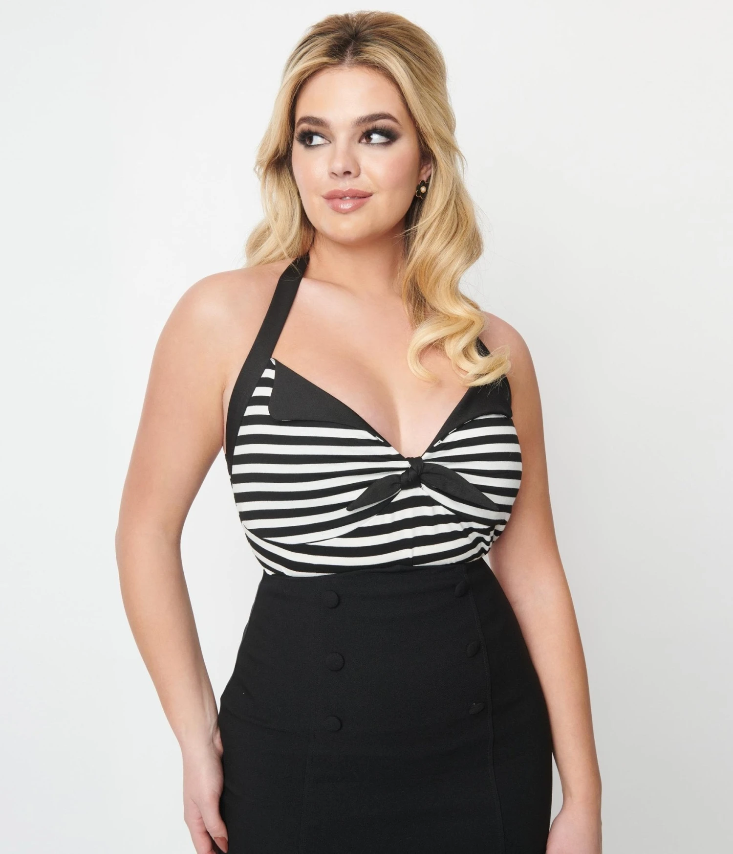 Unique Vintage Black & White Striped Halter Top 4 Unique Vintage Black & White Striped Halter Top - Image 4