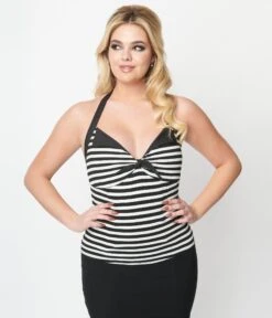 Unique Vintage Black & White Striped Halter Top 10 Unique Vintage Black & White Striped Halter Top -Pleaser Clothing Store unique vintage black white striped halter top 940927