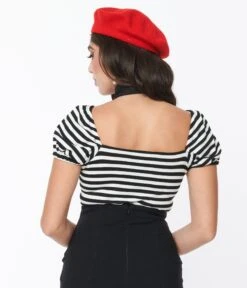 Unique Vintage Black & White Striped Sweetheart Top -Pleaser Clothing Store unique vintage black white striped sweetheart top 308676