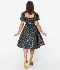 Unique Vintage Black Woodland Creature Button Front Dress -Pleaser Clothing Store unique vintage black woodland creature button front dress 549726