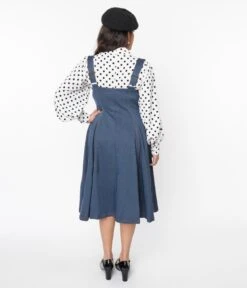 Unique Vintage Blue Denim Button Suspender Swing Skirt 5 Unique Vintage Blue Denim Button Suspender Swing Skirt -Pleaser Clothing Store unique vintage blue denim button suspender swing skirt 181833