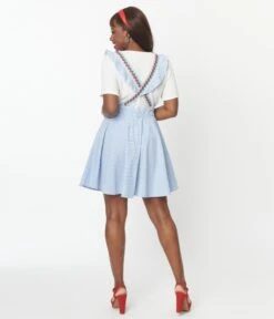 Unique Vintage Blue & White Gingham Ruffle Pinafore -Pleaser Clothing Store unique vintage blue white gingham ruffle pinafore 734667