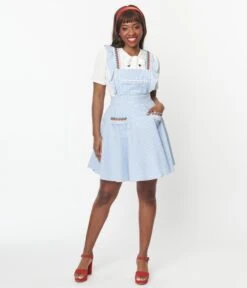 Unique Vintage Blue & White Gingham Ruffle Pinafore -Pleaser Clothing Store unique vintage blue white gingham ruffle pinafore 949152