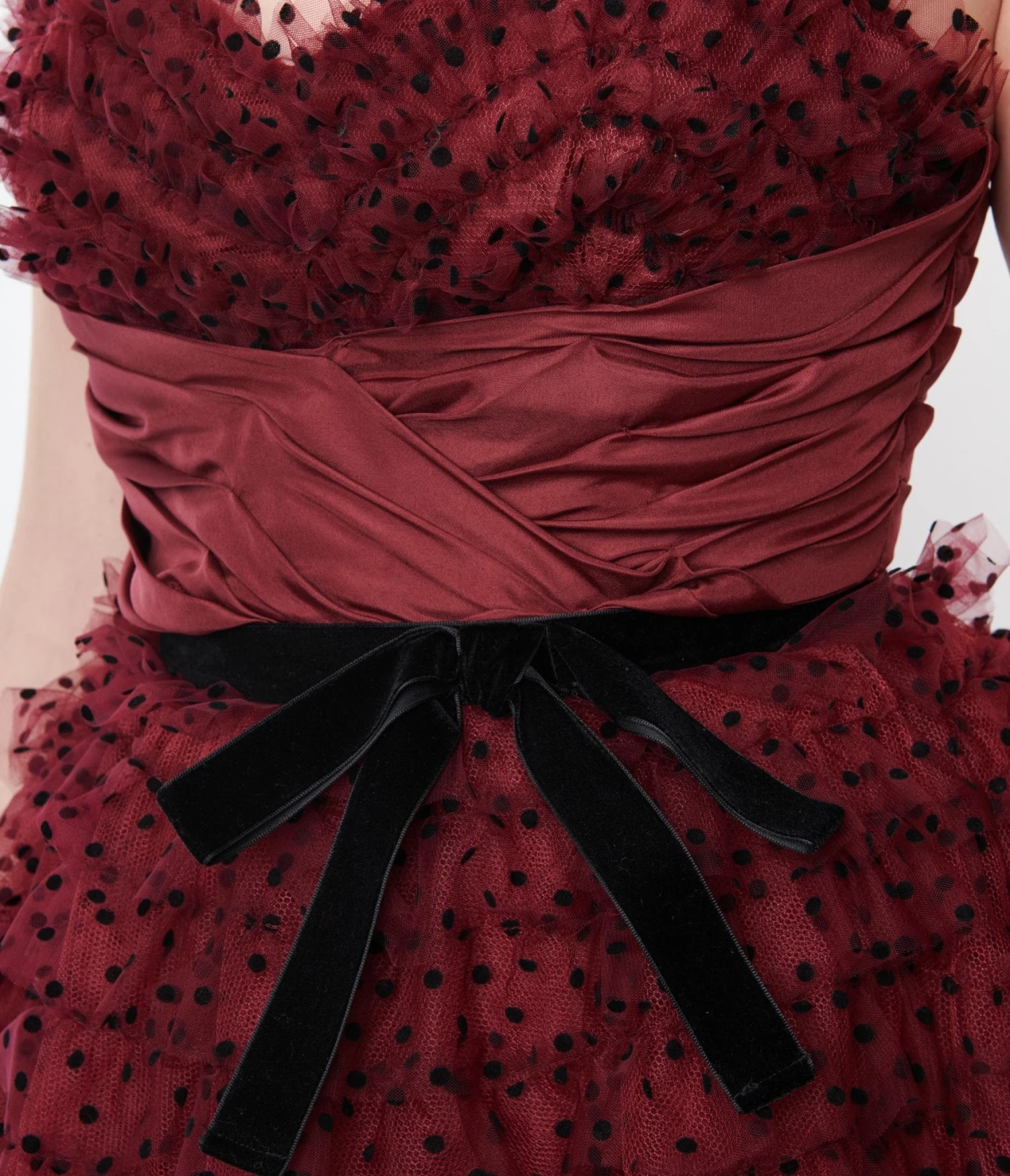 Unique Vintage Burgundy & Black Polka Dot Tulle Cupcake Swing Dress 2 Unique Vintage Burgundy & Black Polka Dot Tulle Cupcake Swing Dress - Image 2