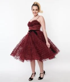 Unique Vintage Burgundy & Black Polka Dot Tulle Cupcake Swing Dress 10 Unique Vintage Burgundy & Black Polka Dot Tulle Cupcake Swing Dress -Pleaser Clothing Store unique vintage burgundy black polka dot tulle cupcake swing dress 332101