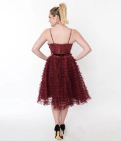 Unique Vintage Burgundy & Black Polka Dot Tulle Cupcake Swing Dress 8 Unique Vintage Burgundy & Black Polka Dot Tulle Cupcake Swing Dress -Pleaser Clothing Store unique vintage burgundy black polka dot tulle cupcake swing dress 832202