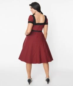 Unique Vintage Burgundy & Black Swing Dress -Pleaser Clothing Store unique vintage burgundy black swing dress 658043
