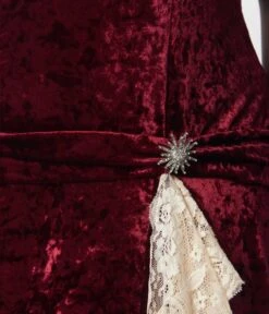 Unique Vintage Burgundy Crushed Velvet & Ivory Lace Flapper Dress -Pleaser Clothing Store unique vintage burgundy crushed velvet ivory lace flapper dress 235695