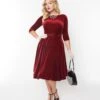 Unique Vintage Burgundy Velvet Devon Swing Dress