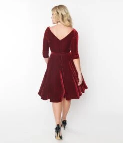Unique Vintage Burgundy Velvet Devon Swing Dress -Pleaser Clothing Store unique vintage burgundy velvet devon swing dress 374331