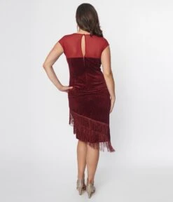 Unique Vintage Burgundy Velvet Fringe Flapper Dress 6 Unique Vintage Burgundy Velvet Fringe Flapper Dress -Pleaser Clothing Store unique vintage burgundy velvet fringe flapper dress 935501
