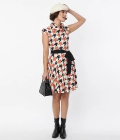Unique Vintage Cat Houndstooth Fit & Flare Dress