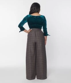 Unique Vintage Charcoal Windowpane High Waist Pants -Pleaser Clothing Store unique vintage charcoal windowpane high waist pants 582603