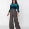 Unique Vintage Charcoal Windowpane High Waist Pants