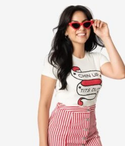 Unique Vintage Cream Chin Up Tits Out Womens Tee 7 Unique Vintage Cream Chin Up Tits Out Womens Tee -Pleaser Clothing Store unique vintage cream chin up tits out womens tee 950015