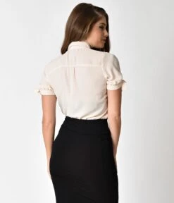 Unique Vintage Cream Short Sleeve Colvin Blouse 9 Unique Vintage Cream Short Sleeve Colvin Blouse -Pleaser Clothing Store unique vintage cream short sleeve colvin blouse 645415