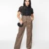 Unique Vintage Dark Beige Windowpane Thelma Suspender Pants