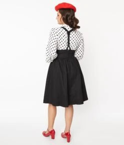 Unique Vintage Dark Denim Black High Waist Suspender Swing Skirt -Pleaser Clothing Store unique vintage dark denim black high waist suspender swing skirt 332857