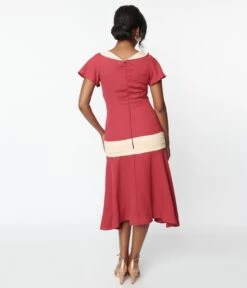 Unique Vintage Dark Rose & Ivory Wilshire Flapper Day Dress -Pleaser Clothing Store unique vintage dark rose ivory wilshire flapper day dress 247716