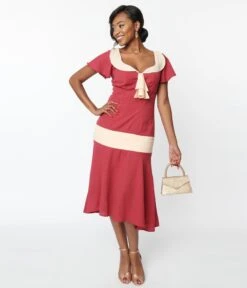 Unique Vintage Dark Rose & Ivory Wilshire Flapper Day Dress -Pleaser Clothing Store unique vintage dark rose ivory wilshire flapper day dress 337033