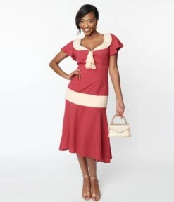 Unique Vintage Dark Rose & Ivory Wilshire Flapper Day Dress -Pleaser Clothing Store unique vintage dark rose ivory wilshire flapper day dress 648030