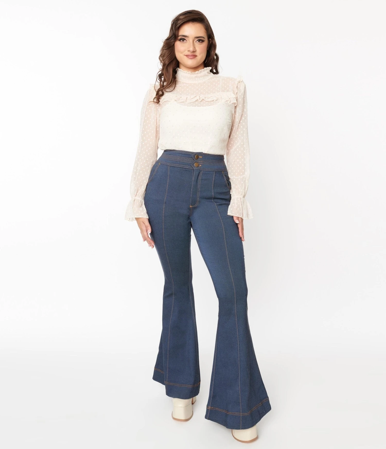 Unique Vintage Denim High Waisted Bell Bottom Jeans 1 Unique Vintage Denim High Waisted Bell Bottom Jeans