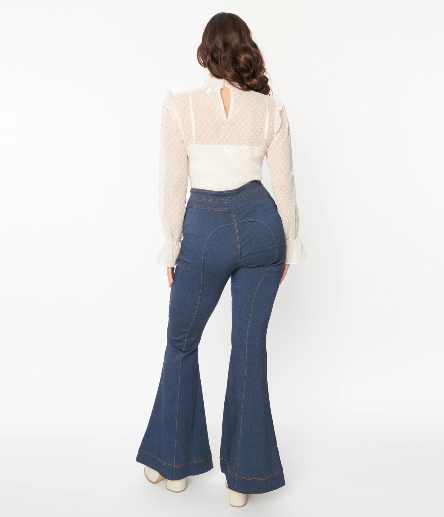 Unique Vintage Denim High Waisted Bell Bottom Jeans 3 Unique Vintage Denim High Waisted Bell Bottom Jeans - Image 3