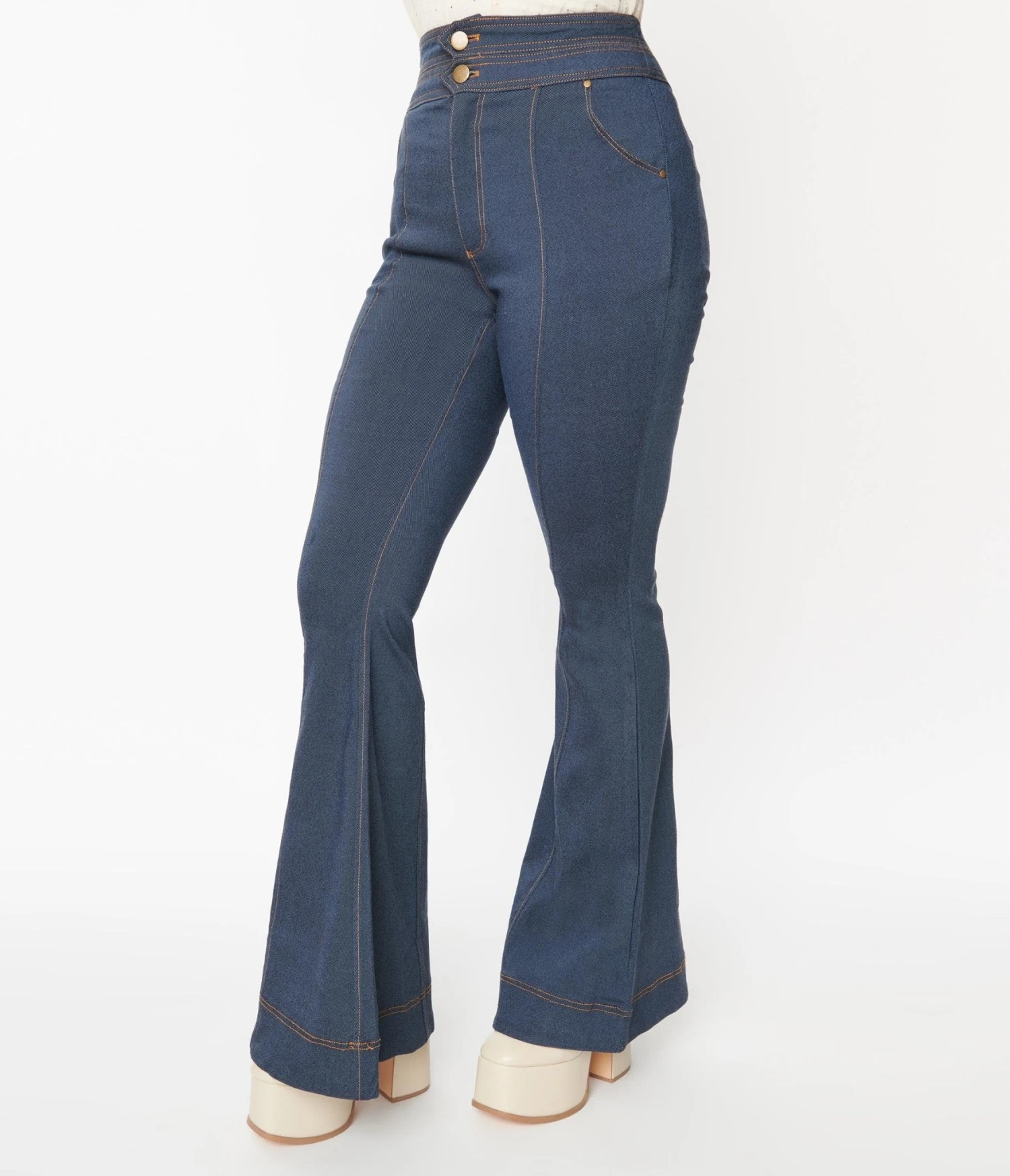Unique Vintage Denim High Waisted Bell Bottom Jeans 2 Unique Vintage Denim High Waisted Bell Bottom Jeans - Image 2