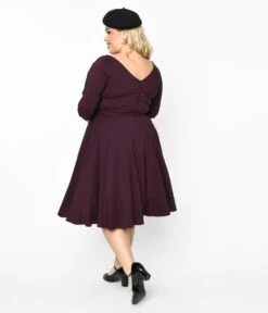 Unique Vintage Eggplant Faux Bow Devon Swing Dress 5 Unique Vintage Eggplant Faux Bow Devon Swing Dress -Pleaser Clothing Store unique vintage eggplant faux bow devon swing dress 102406