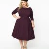 Unique Vintage Eggplant Faux Bow Devon Swing Dress