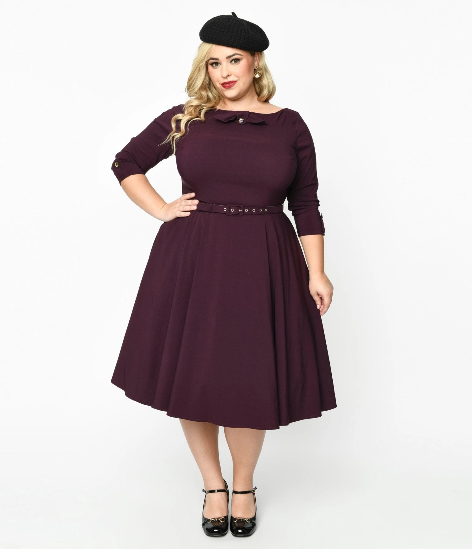 Unique Vintage Eggplant Faux Bow Devon Swing Dress 1 Unique Vintage Eggplant Faux Bow Devon Swing Dress