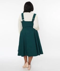 Unique Vintage Emerald & Black Gingham Button Suspender Swing Skirt -Pleaser Clothing Store unique vintage emerald black gingham button suspender swing skirt 280844