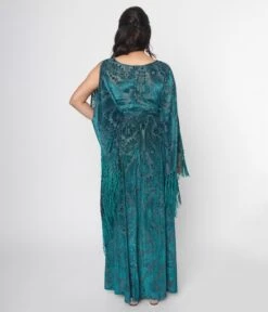 Unique Vintage Emerald Floral Fringe Flutter Sleeve Caftan -Pleaser Clothing Store unique vintage emerald floral fringe flutter sleeve caftan 505471