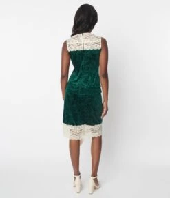 Unique Vintage Emerald Green Crushed Velvet & Ivory Lace Flapper Dress -Pleaser Clothing Store unique vintage emerald green crushed velvet ivory lace flapper dress 682922