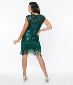 Unique Vintage Emerald Green Sequin Del Mar Flapper Dress -Pleaser Clothing Store unique vintage emerald green sequin del mar flapper dress 910955