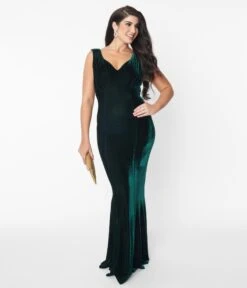 Unique Vintage Emerald Green Velvet Goldwyn Gown