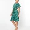 Unique Vintage Emerald Leaf Swing Dress