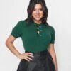 Unique Vintage Emerald Satin Bow Cutout Sweater