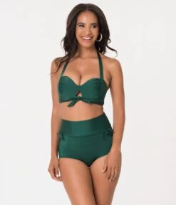 Unique Vintage Forest Green Gilda High Waist Swim Bottoms -Pleaser Clothing Store unique vintage forest green gilda high waist swim bottoms 240978