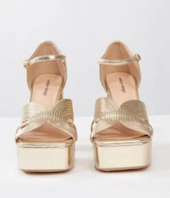 Unique Vintage Gold Deco Platform Heels -Pleaser Clothing Store unique vintage gold deco platform heels 739870